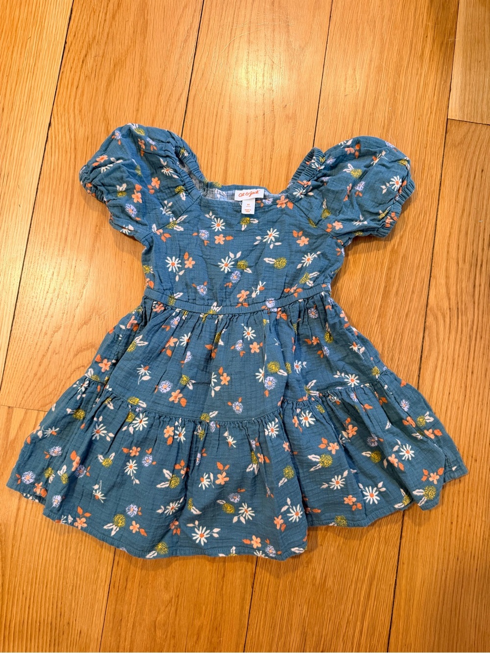 Cat & Jack Blue Floral Puff-Sleeve Dress